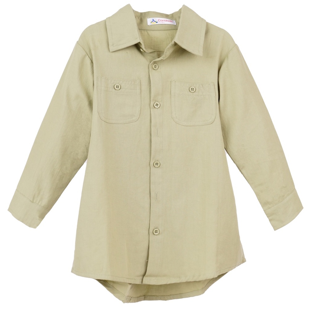 Green Little Toddler Girls Two Pockets Long Sleeve Shirtdress Button Blouse